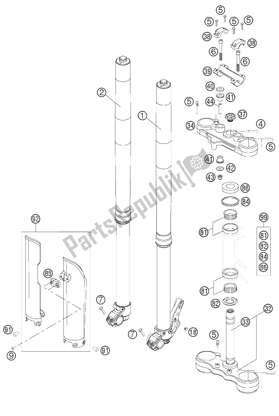 All parts for the Front Fork - Steering Stem Wp Usd48 640 Lc4 Sup of the KTM 640 LC4 Supermoto Black United Kingdom 2005