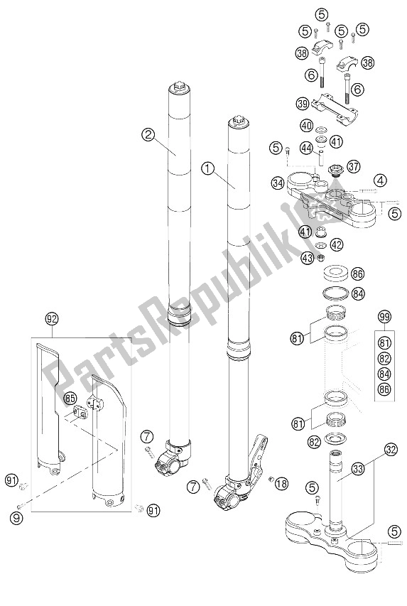 All parts for the Front Work Wp Usd 48 of the KTM 640 LC4 Supermoto Blue 05 Europe 2005