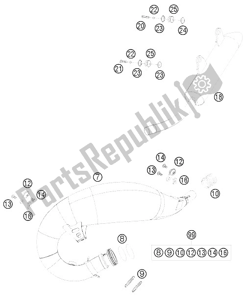 All parts for the Exhaust System of the KTM 125 EXC SIX Days Europe 2008