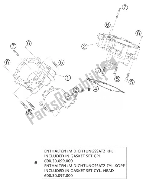 Toutes les pièces pour le Cylindre Lc8 du KTM 1190 RC 8 Europe 2007