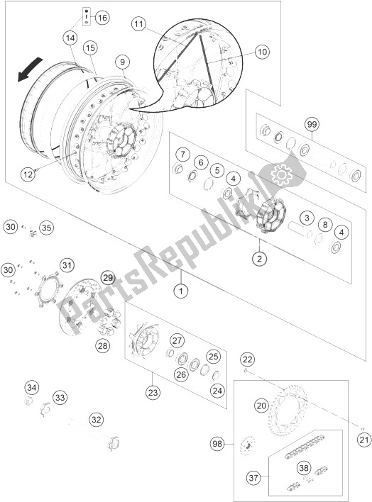 Alle onderdelen voor de Achterwiel van de KTM 690 SMC R ABS Australia 2014