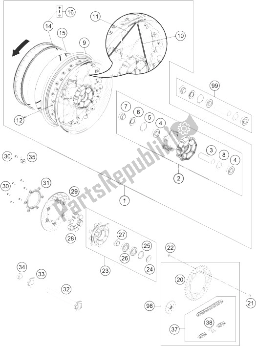 All parts for the Rear Wheel of the KTM 690 SMC R ABS Europe 2014
