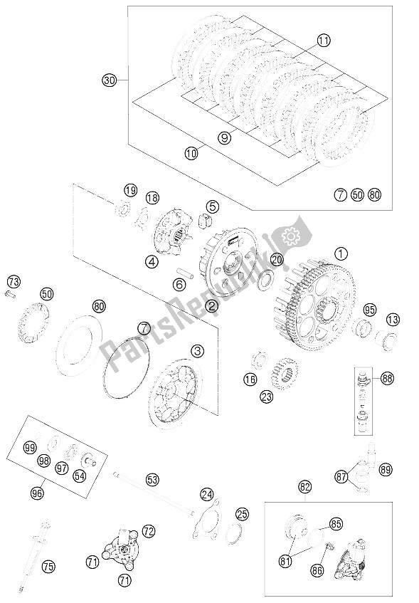 Tutte le parti per il Frizione del KTM 350 EXC F Europe 2012