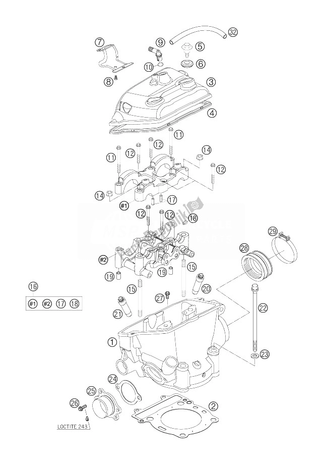 All parts for the Cylinder Head of the KTM 250 EXC F SIX Days Europe 2007