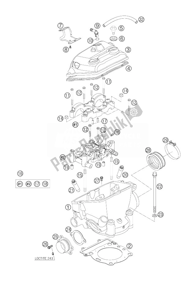 Alle onderdelen voor de Cilinderkop van de KTM 250 SXS F Europe 2007