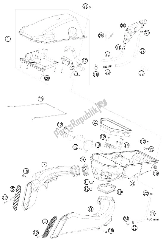 All parts for the Air Filter of the KTM 1190 RC 8 R TNT Edit Europe 2009