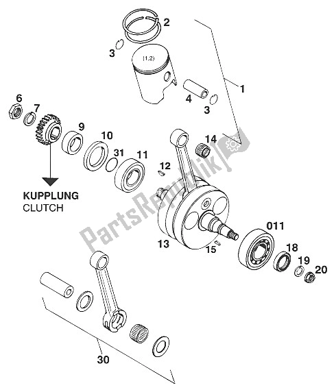 All parts for the Crankshaft - Piston 250/300/360 of the KTM 300 EGS M ö 12 KW 13 LT Australia 1997