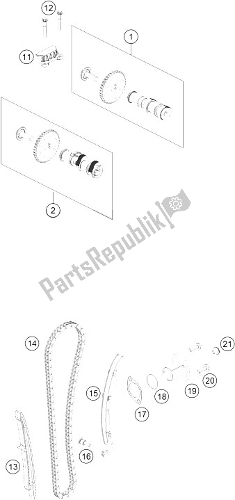 All parts for the Timing Drive of the KTM 390 Duke BL ABS Europe 2015