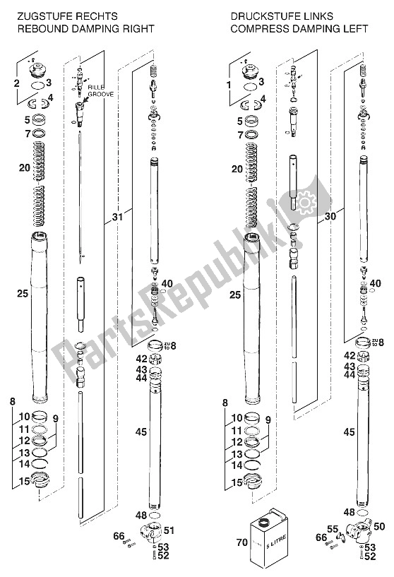 Tutte le parti per il Gambe Anteriori - Sospensione Sc 4-takt '96 del KTM 620 Super Comp 4T Europe 1996