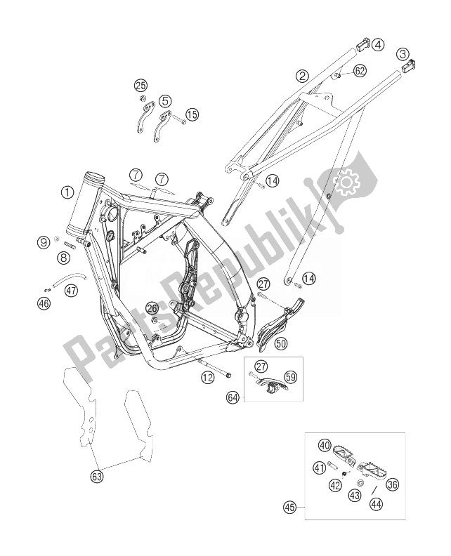 Tutte le parti per il Frame, Sub Frame del KTM 250 SX Europe 2007