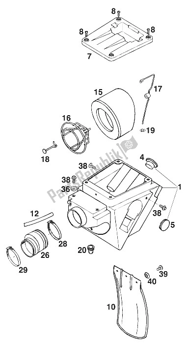 All parts for the Air Filter Box Egs '97 of the KTM 620 EGS 37 KW 20 LT ROT Europe 1997