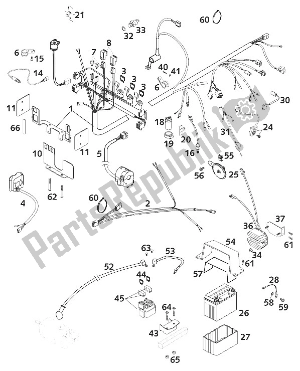 All parts for the Wire Harness Duke 200 of the KTM 640 Duke II ROT Europe 2001