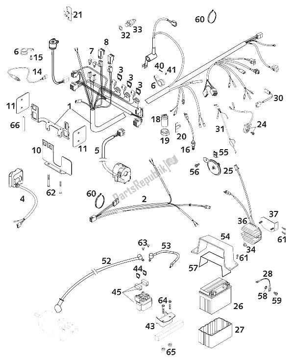 All parts for the Wire Harness Duke 200 of the KTM 640 Duke II Lime United Kingdom 2001