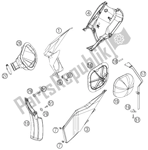 All parts for the Air Filter Box of the KTM 250 SX Europe 2007