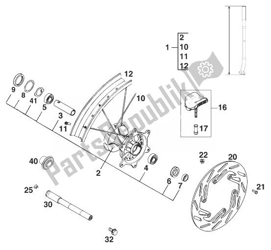 All parts for the Front Wheel 400/540 Sxc '99 of the KTM 400 SX C 99 Australia 1999