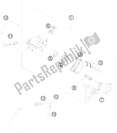 All parts for the Brake Caliper Rear of the KTM 250 EXC SIX Days Europe 2008