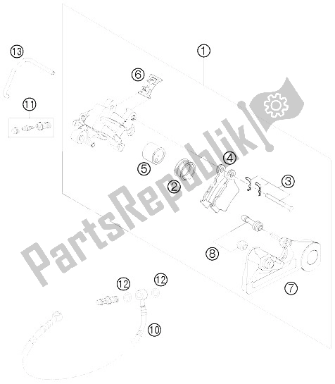 All parts for the Brake Caliper Rear of the KTM 530 EXC R SIX Days Europe 2008