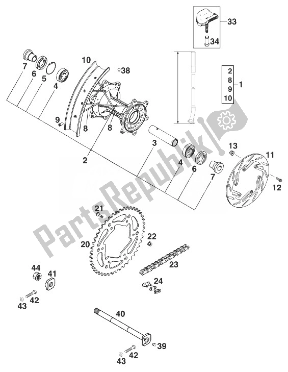 Todas las partes para Rueda Trasera 400/540 Sxc '99 de KTM 540 SXC 99 Australia 1999