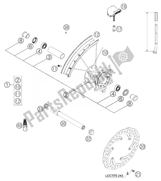 Tutte le parti per il Ruota Anteriore 125/200 del KTM 125 EXC United Kingdom 2004