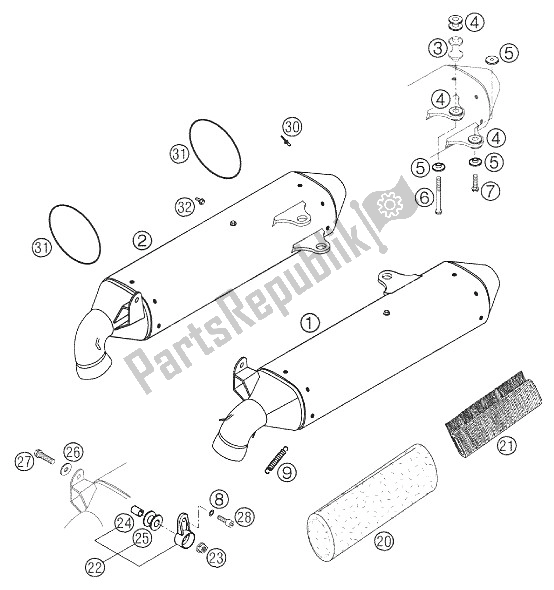 All parts for the Silencer of the KTM 640 Duke II Red United Kingdom 2005