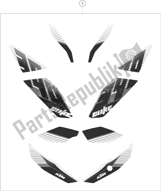 All parts for the Decal of the KTM 390 Duke White ABS BAJ DIR 14 USA 2014