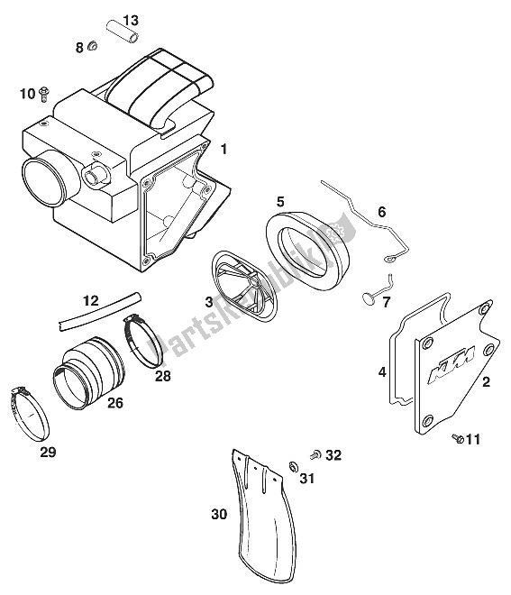 Tutte le parti per il Scatola Filtro Aria Avventura '99 del KTM 640 Adventure R Australia 2000