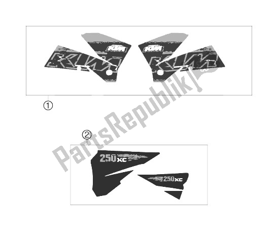 All parts for the Decal of the KTM 250 XC USA 2007