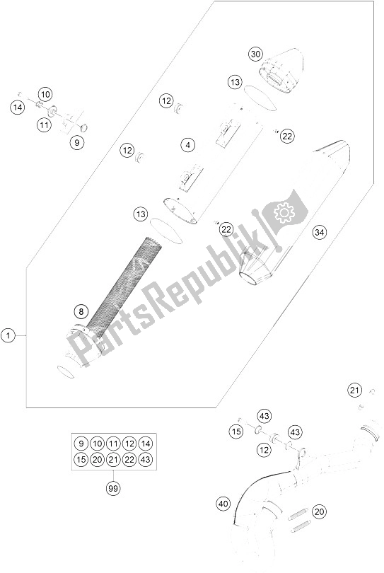 Todas as partes de Sistema De Exaustão do KTM 450 SX F USA 2016