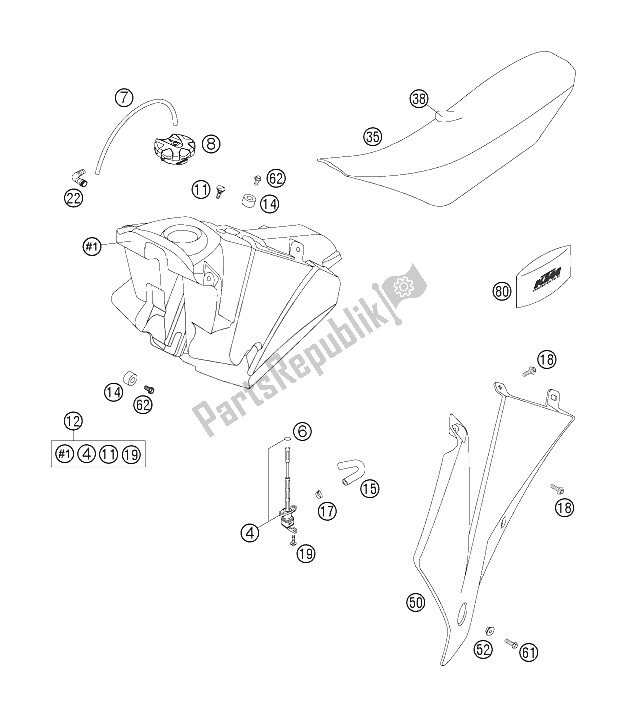 Tutte le parti per il Serbatoio, Sedile, Coperchio del KTM 250 XCF W USA 2006