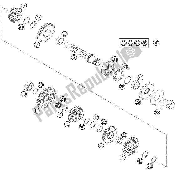 All parts for the Transmission Ii - Countershaft of the KTM 250 EXC F Australia 2011