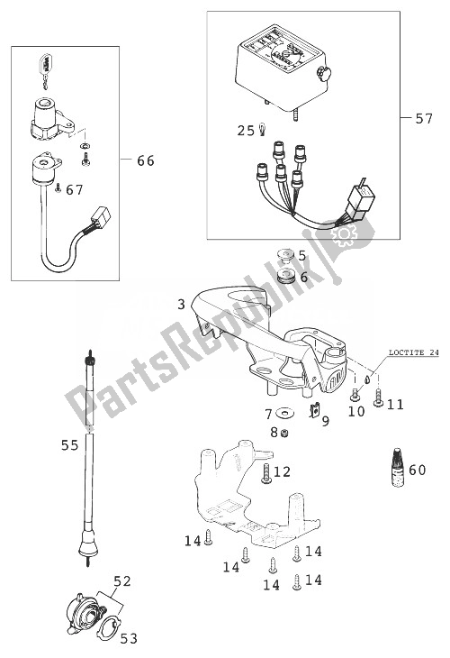 All parts for the Speedometer - Supportbracket - Ingnition Lock of the KTM 640 LC 4 Silber 99 USA 1999