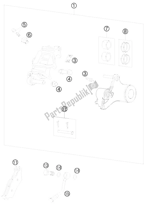 All parts for the Brake Caliper Rear of the KTM 990 Supermoto T Orange 09 Europe 2009
