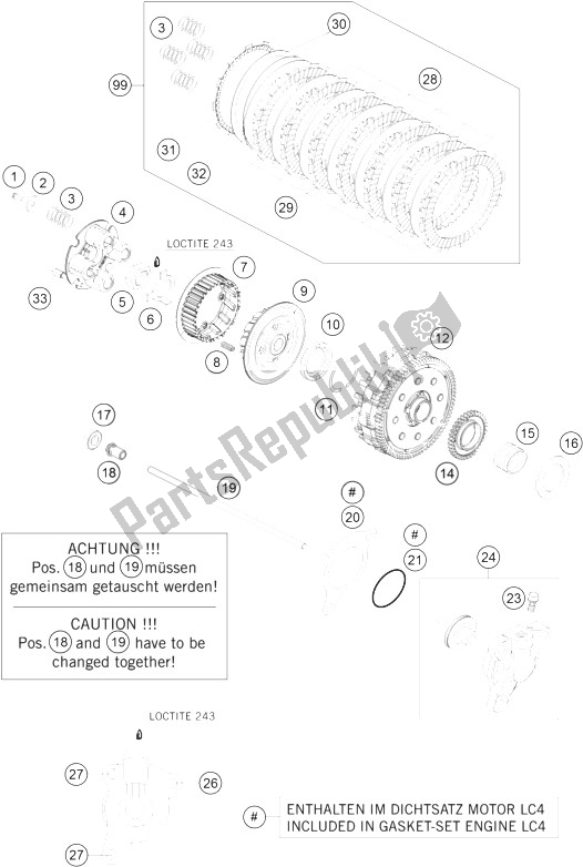 All parts for the Clutch of the KTM 690 Duke Black ABS CKD Malaysia 2014