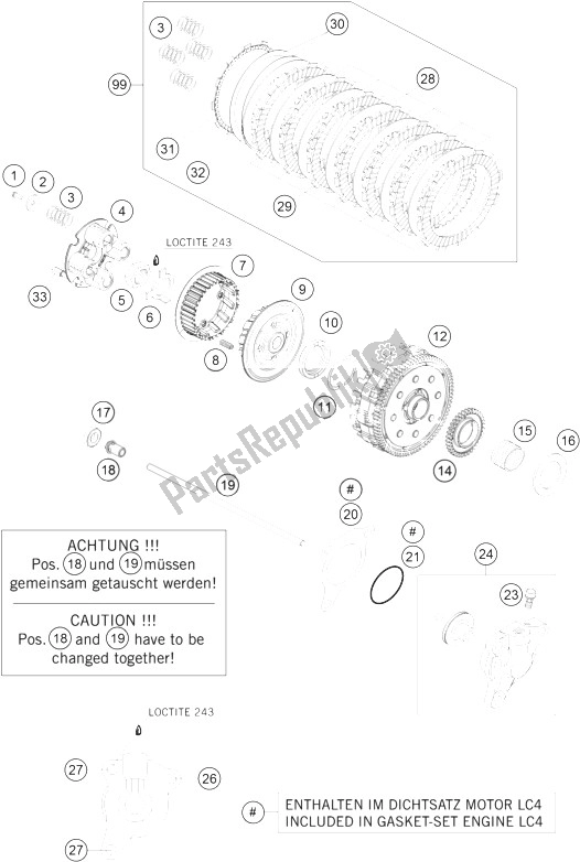 All parts for the Clutch of the KTM 690 Duke R ABS Australia 2013