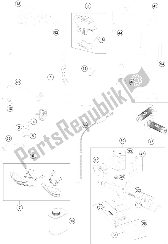 All parts for the Handlebar, Controls of the KTM 250 EXC F Europe 2015