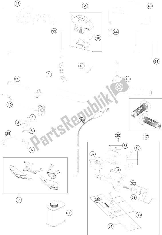 All parts for the Handlebar, Controls of the KTM 350 EXC F Factory Edition Europe 2015