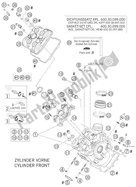 All parts for the Cylinder Head Front 950 Adventu of the KTM 950 Adventure S Australia United Kingdom 2005