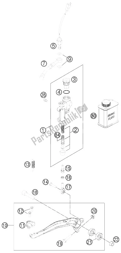 All parts for the Rear Brake Control of the KTM 350 EXC F Australia 2012