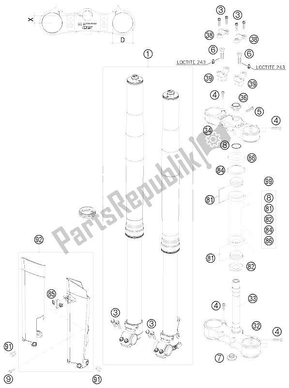 Wszystkie części do Przedni Widelec, Potrójny Zacisk KTM 125 SX Europe 2008