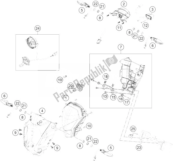 All parts for the Lighting System of the KTM 200 Duke OR W O ABS CKD 14 China 2014
