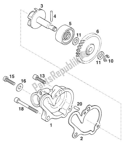 All parts for the Water Pump Euro 125 '96 of the KTM 125 LC2 100 Europe 112684 1998