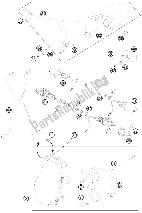 All parts for the Lightning System of the KTM 990 Super Duke Black Europe 2011