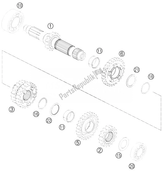 All parts for the Transmission I - Main Shaft of the KTM 300 XC Europe USA 2014