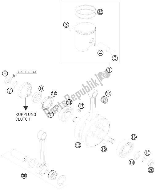 All parts for the Crankshaft, Piston of the KTM 300 EXC E Europe 2008