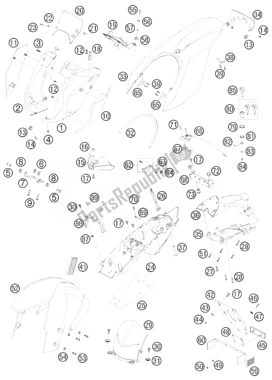 All parts for the Mask, Fenders of the KTM 990 Super Duke R Europe 2010