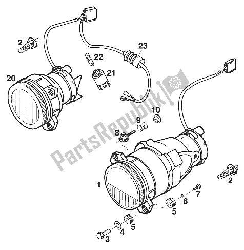 Alle onderdelen voor de Koplamp Hertog'95 van de KTM 400 Duke 20 KW Europe 1995