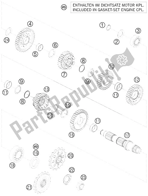 All parts for the Transmission Ii - Countershaft of the KTM 1190 RC 8 Orange France 2008