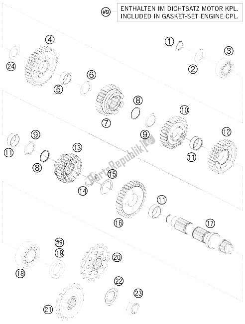 Toutes les pièces pour le Transmission Ii - Arbre Intermédiaire du KTM 1190 RC8R Track Europe 2011