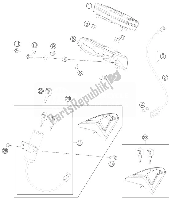 Todas as partes de Instrumentos / Sistema De Bloqueio do KTM 690 SMC R Europe 2013