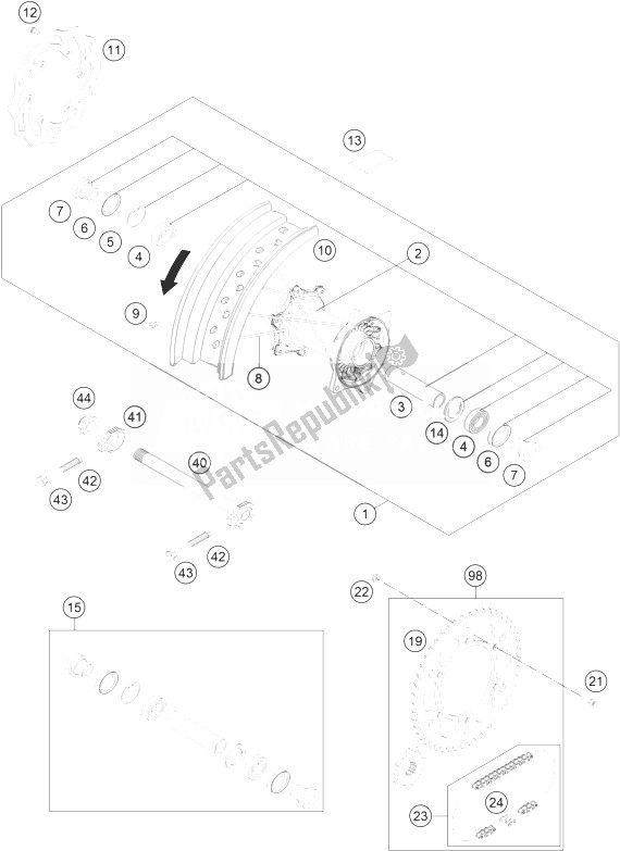 All parts for the Rear Wheel of the KTM 450 SMR Europe 2013